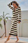 Fisoew Women's Black Striped Sexy Crochet Maxi Dress - Fisoew