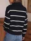 Zip Striped Oversized Turtleneck Pullover Top