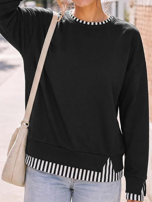 Crewneck Long Sleeve Striped Sweatshirts