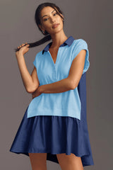 Fisoew Women's Light Blue Oversized Patchwork Mini Dress