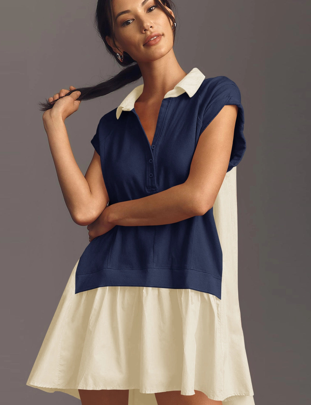 Fisoew Women's Navy Oversized Patchwork Mini Dress - Fisoew