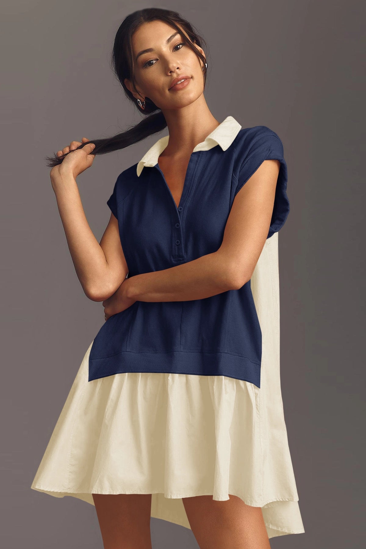 Fisoew Women's Navy Oversized Patchwork Mini Dress - Fisoew