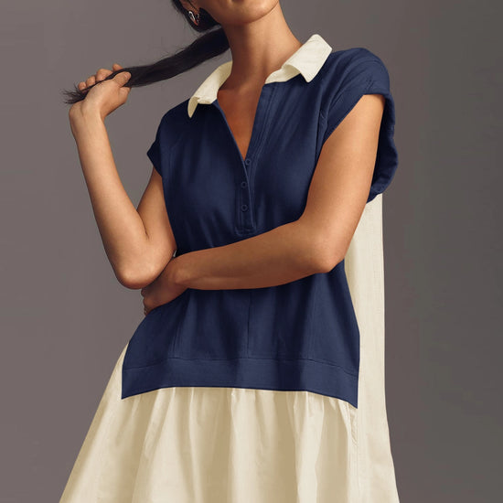 Fisoew Women's Navy Oversized Patchwork Mini Dress - Fisoew