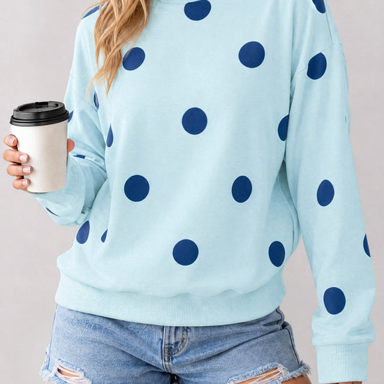 Mock Neck Long Sleeve Polka Dot Sweatshirts - Fisoew