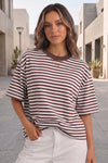 Round Neck Striped Short Sleeve Crop T-shirts