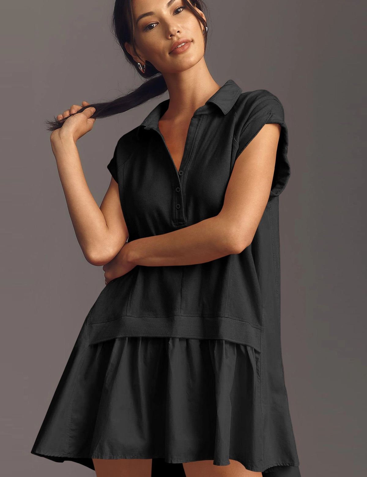 Fisoew Women's Black Oversized Patchwork Mini Dress - Fisoew