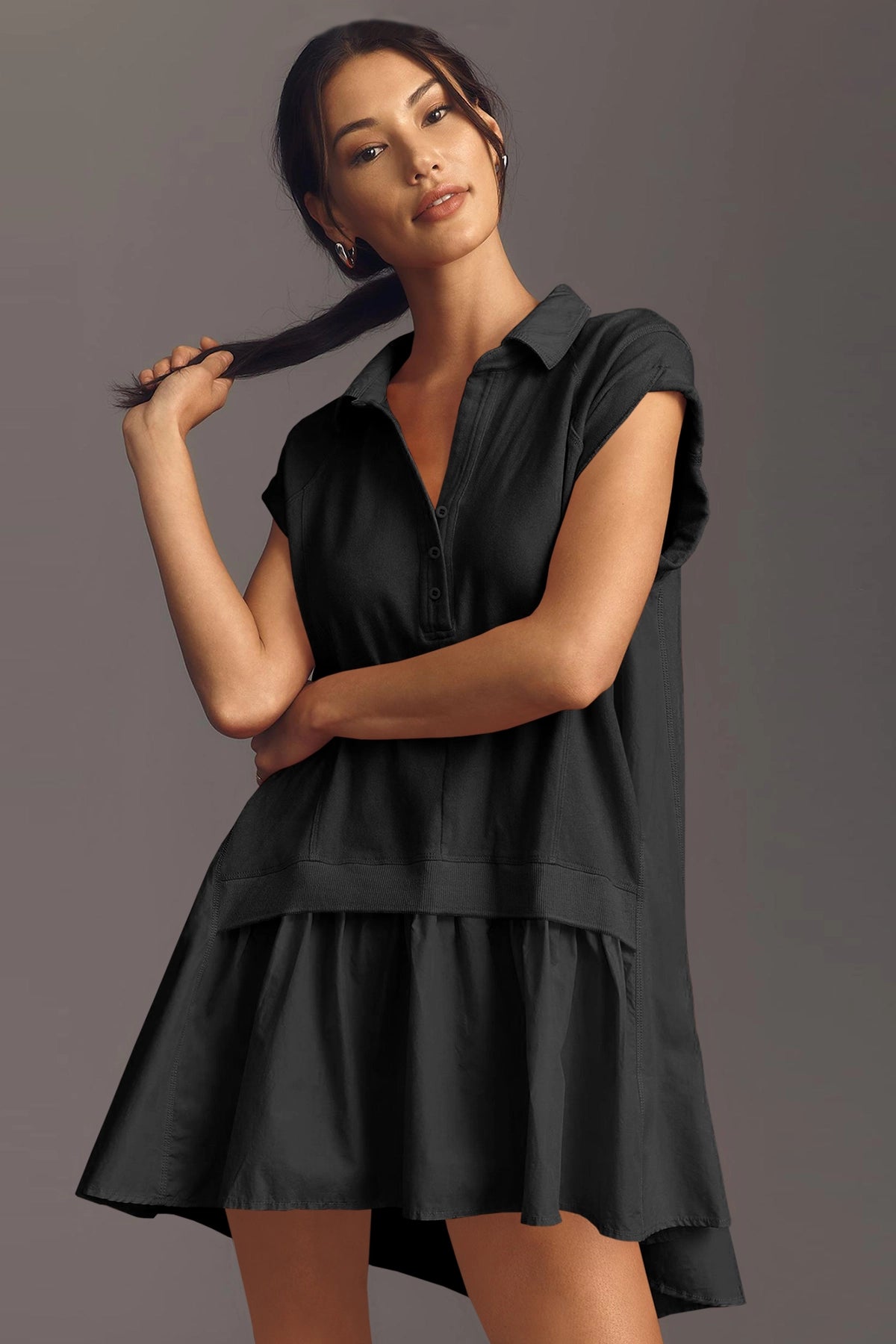 Fisoew Women's Black Oversized Patchwork Mini Dress - Fisoew