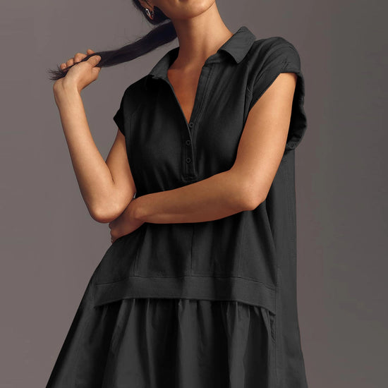 Fisoew Women's Black Oversized Patchwork Mini Dress - Fisoew