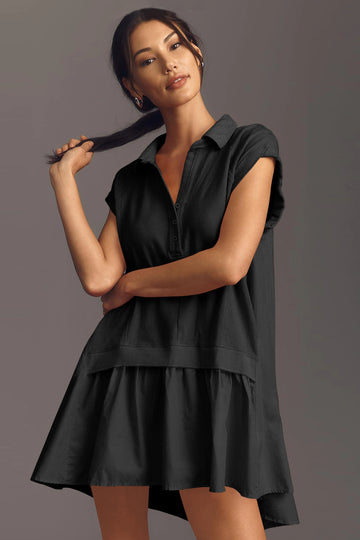 Fisoew Women's Black Oversized Patchwork Mini Dress - Fisoew