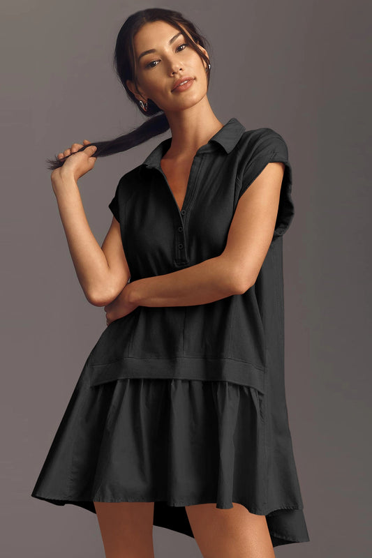 Fisoew Women's Black Oversized Patchwork Mini Dress - Fisoew