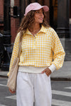 Plaid Print Lapel Neck Crop Sweatshirts