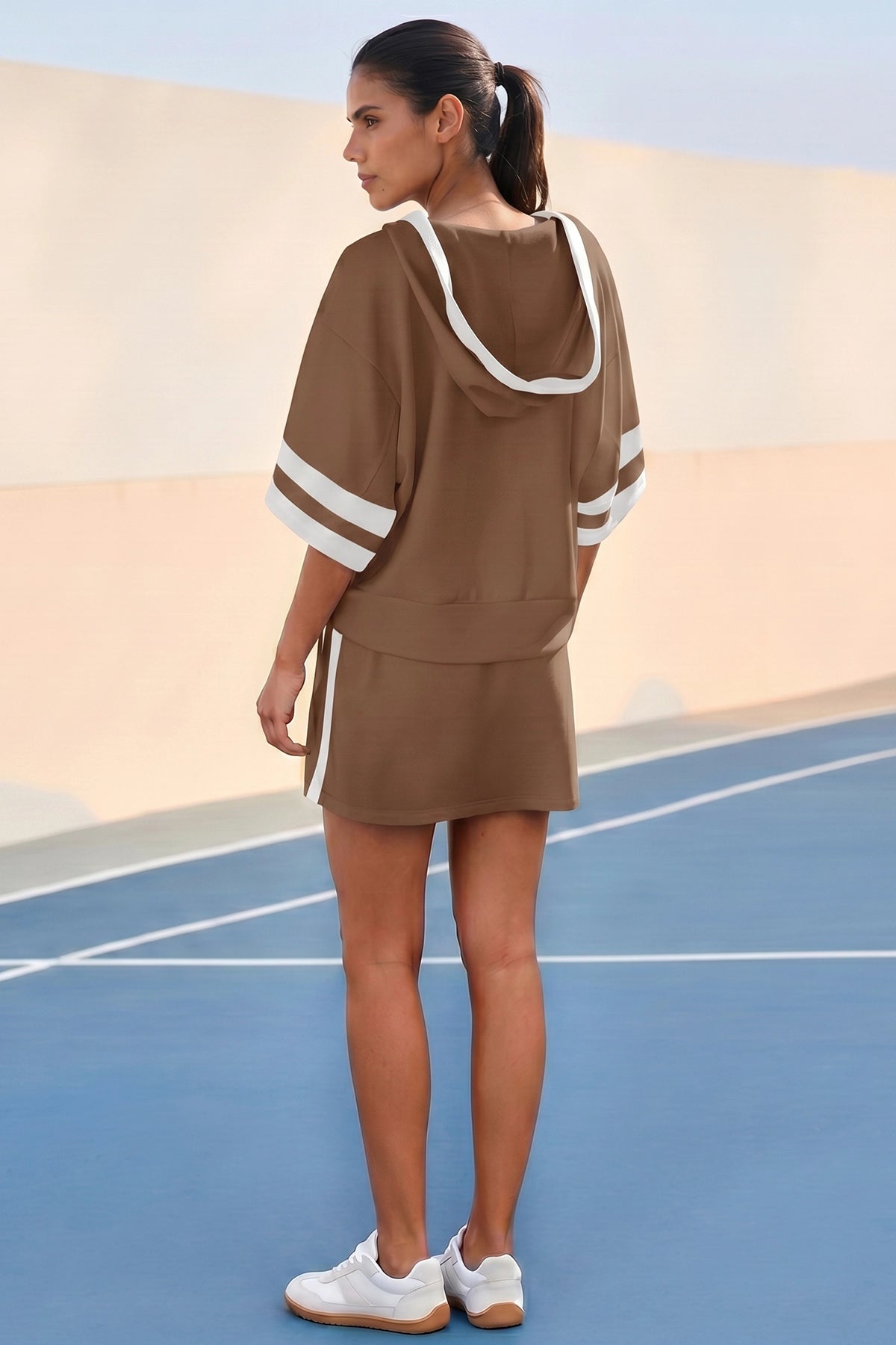 Women's Brown Sporty Knit 2-Piece Outfit Fisoew - Fisoew