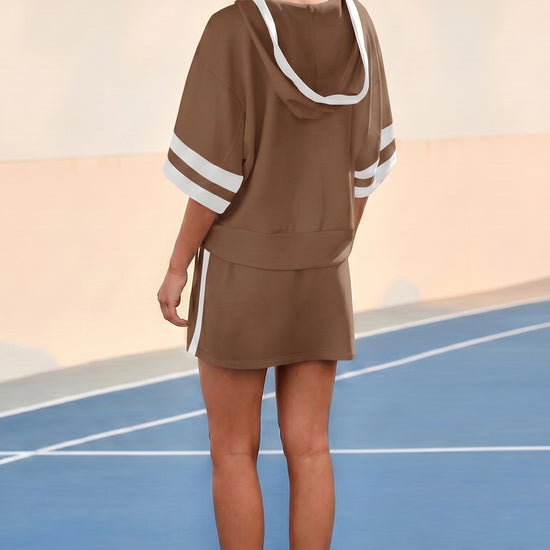 Women's Brown Sporty Knit 2-Piece Outfit Fisoew - Fisoew