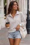Plaid Print Lapel Neck Crop Sweatshirts