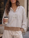 V Neck Striped Cropped Hoodies