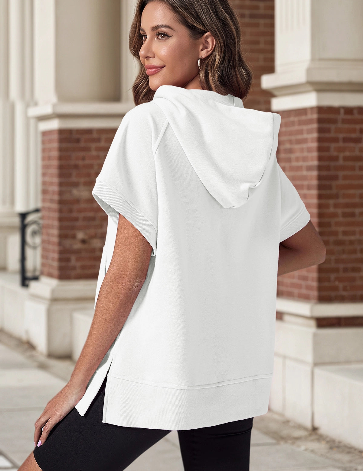 Fisoew Women‘s White Oversized Half Zip Hoodies - Fisoew