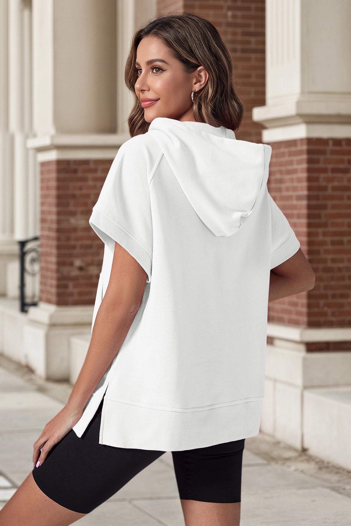 Fisoew Women‘s White Oversized Half Zip Hoodies - Fisoew
