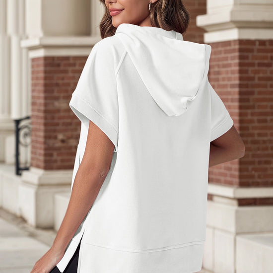 Fisoew Women‘s White Oversized Half Zip Hoodies - Fisoew