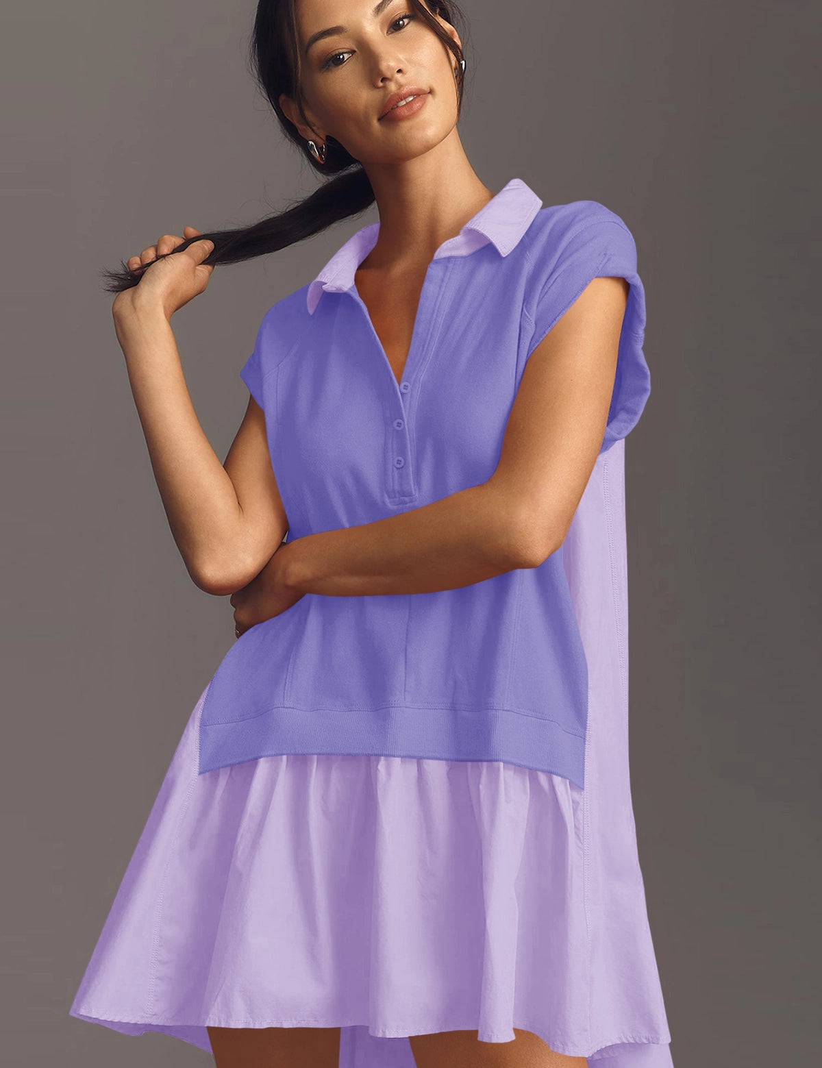 Fisoew Women's Violet Oversized Patchwork Mini Dress - Fisoew