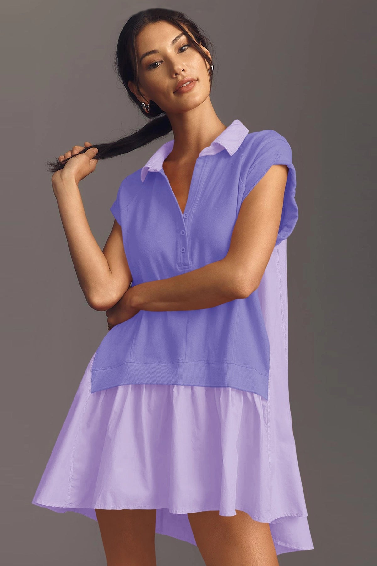Fisoew Women's Violet Oversized Patchwork Mini Dress - Fisoew