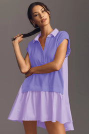 Fisoew Women's Violet Oversized Patchwork Mini Dress - Fisoew