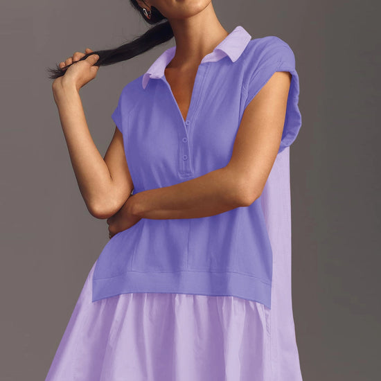 Fisoew Women's Violet Oversized Patchwork Mini Dress - Fisoew