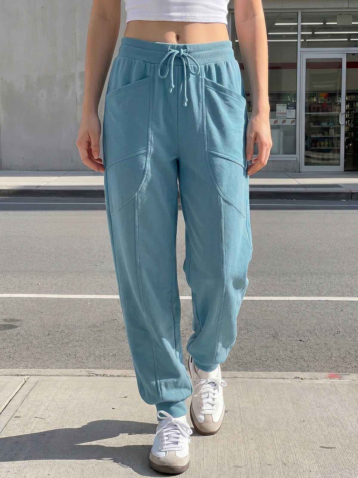 Drawstring Waist Elastic Cuff Joggers - Fisoew