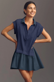Fisoew Women's Dark Blue Oversized Patchwork Mini Dress