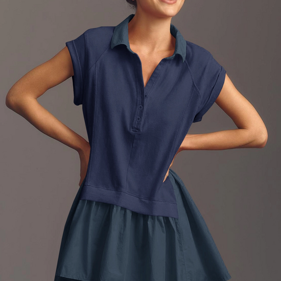 Fisoew Women's Dark Blue Oversized Patchwork Mini Dress - Fisoew