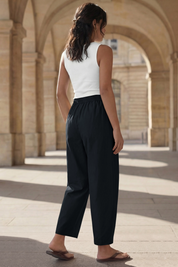 Fisoew Women's Black Wide Leg Barrel Pants - Fisoew
