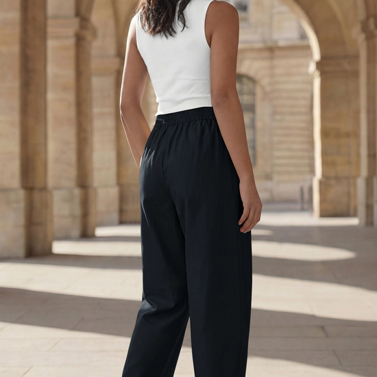 Fisoew Women's Black Wide Leg Barrel Pants - Fisoew