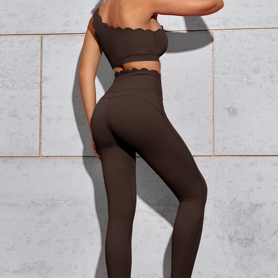 Fisoew Women's Brown High Waisted Leggings Workout Sets - Fisoew