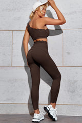 Fisoew Women's Brown High Waisted Leggings Workout Sets
