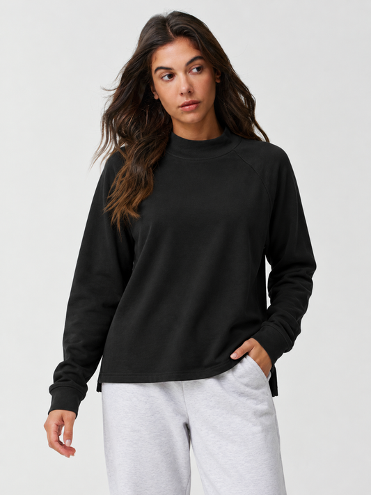 Mock Neck Solid Long Sleeve Tops