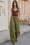 Fisoew Women's Army Green Barrel Baggy Cargo Pants - Fisoew