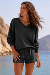 V Neck Solid Sweatsuits With Short Sets