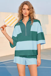 Womens Green 2 Piece Outfits Striped Sets Fisoew - Fisoew