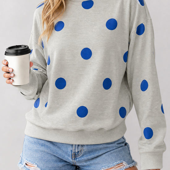 Mock Neck Long Sleeve Polka Dot Sweatshirts - Fisoew