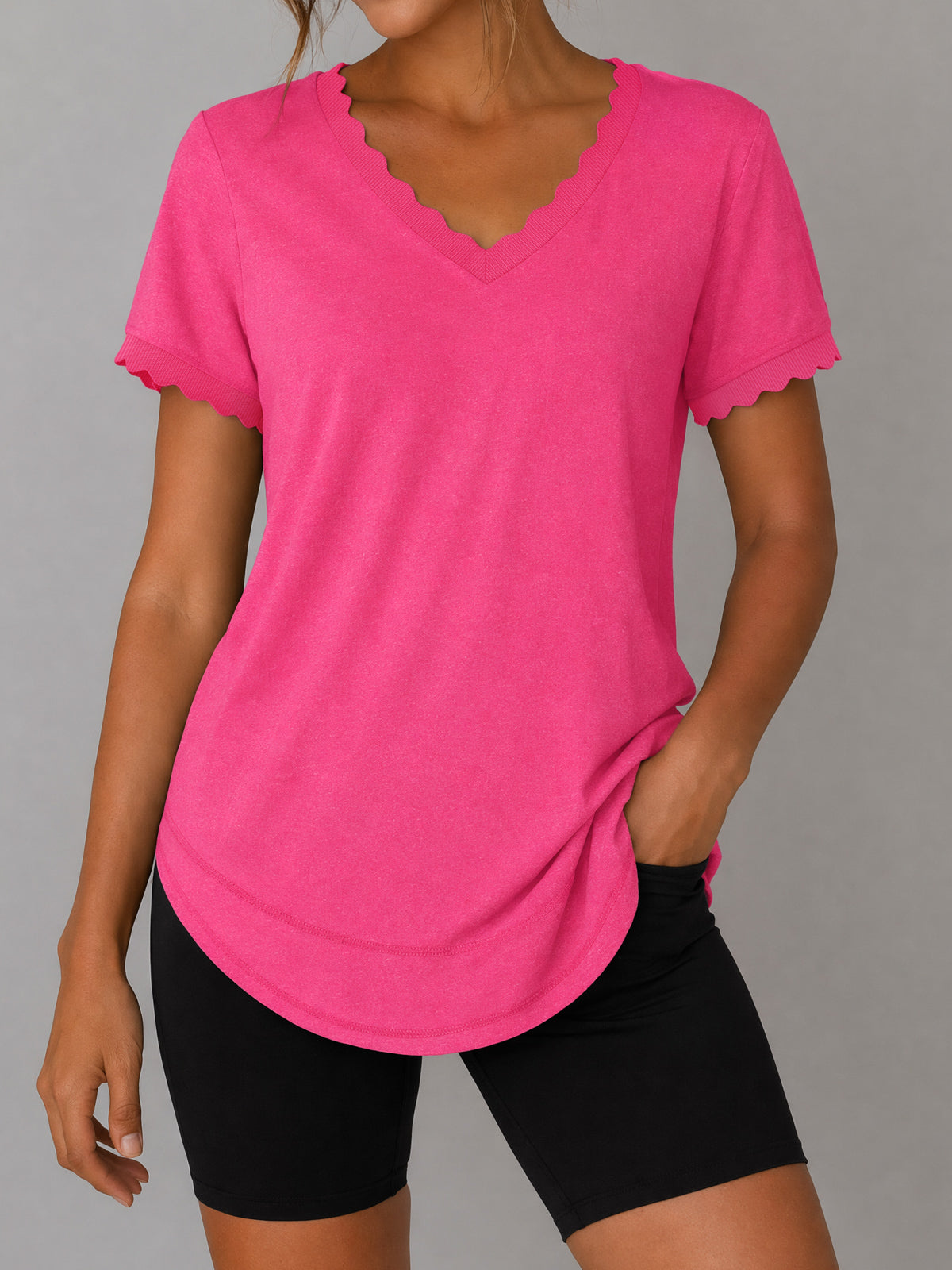 Crew Hem Solid Short Sleeve T-Shirts - Fisoew
