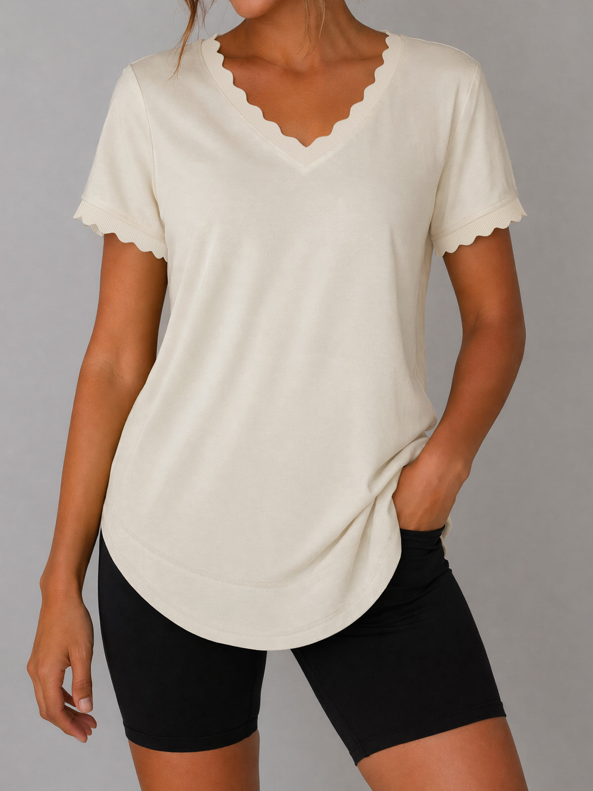 Crew Hem Solid Short Sleeve T-Shirts - Fisoew
