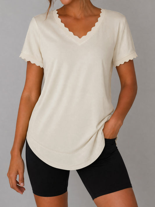 Crew Hem Solid Short Sleeve T-Shirts - Fisoew