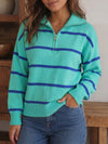 Zip Striped Oversized Turtleneck Pullover Top