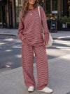 Striped Long Sleeve Top With Wide Leg Pants Set - Fisoew