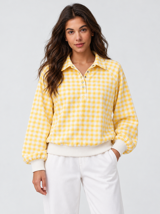 Plaid Print Lapel Neck Crop Sweatshirts