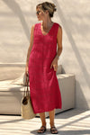 Fisoew Women's Red Boho Knit Sleeveless Dress - Fisoew