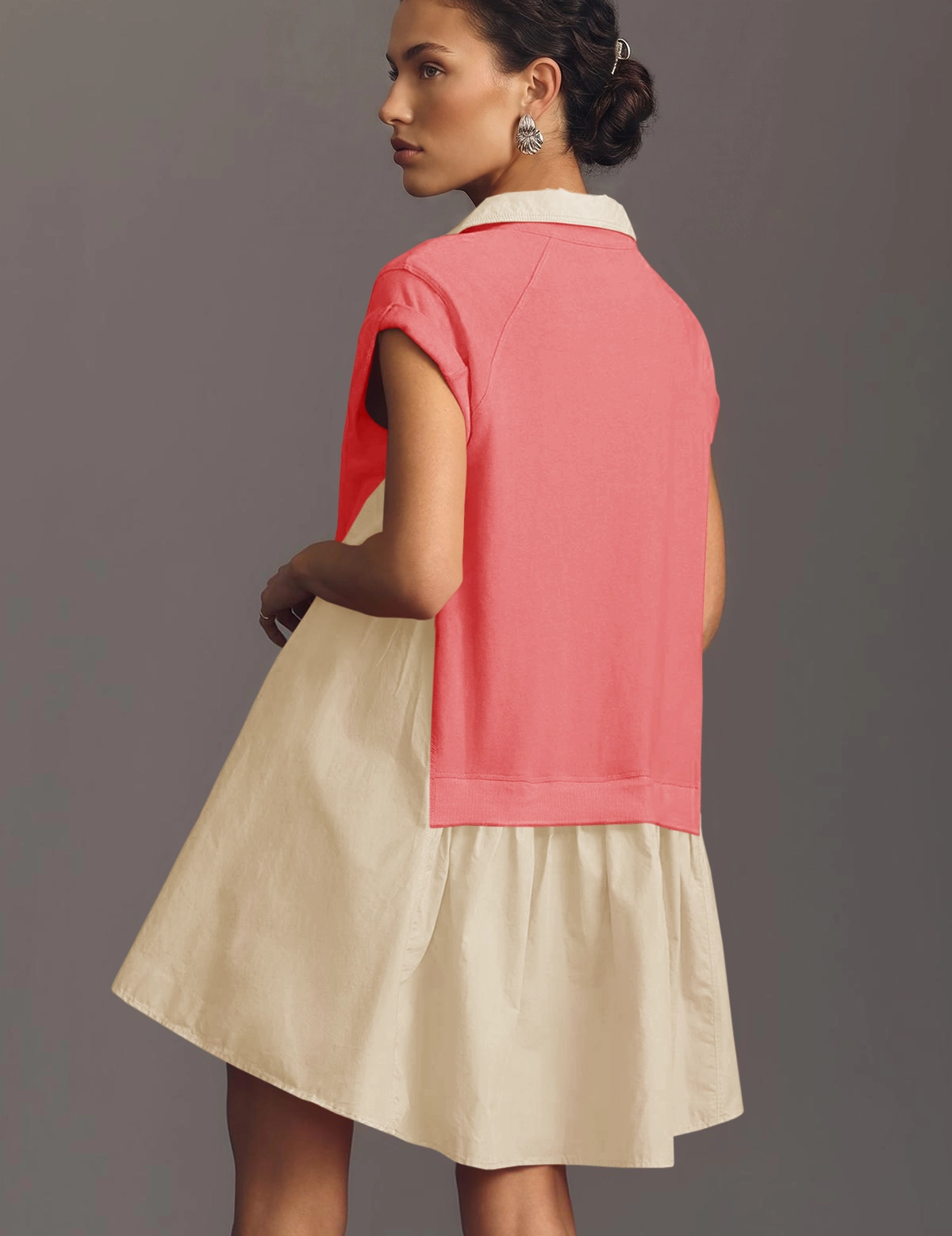 Fisoew Women's Watermelon Red Oversized Patchwork Mini Dress - Fisoew