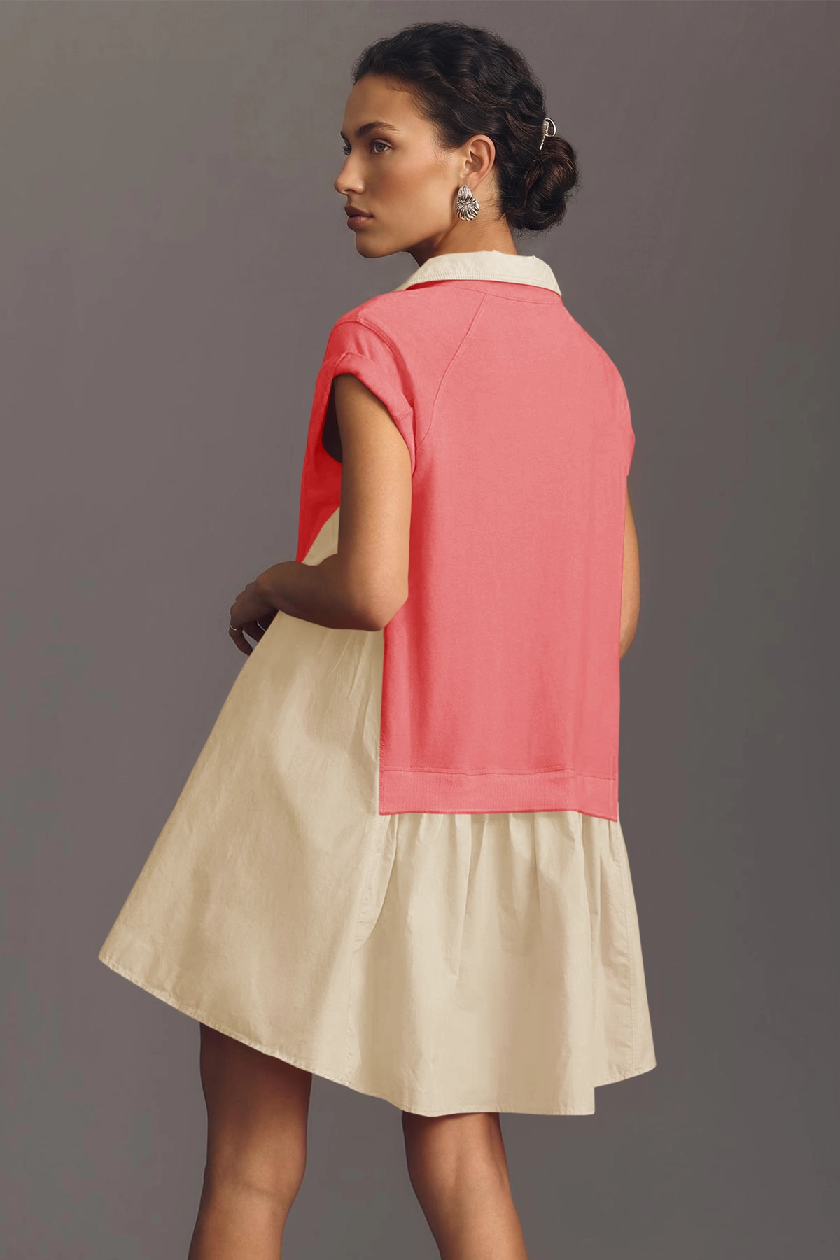 Fisoew Women's Watermelon Red Oversized Patchwork Mini Dress