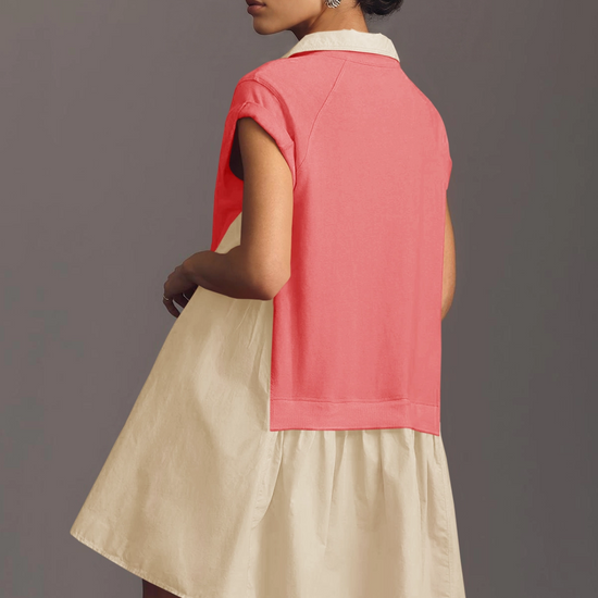 Fisoew Women's Watermelon Red Oversized Patchwork Mini Dress - Fisoew