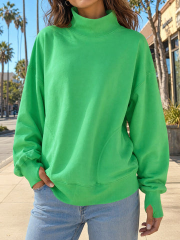 Long Sleeve Mock Neck Oversized Sweatshirts - Fisoew