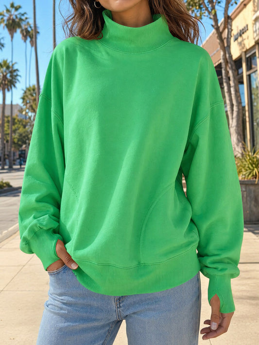 Long Sleeve Mock Neck Oversized Sweatshirts - Fisoew